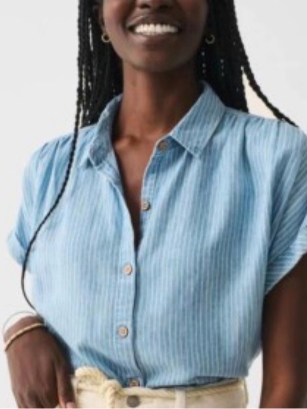 Faherty Light Blue and White Striped Women's Button-Down Shirt